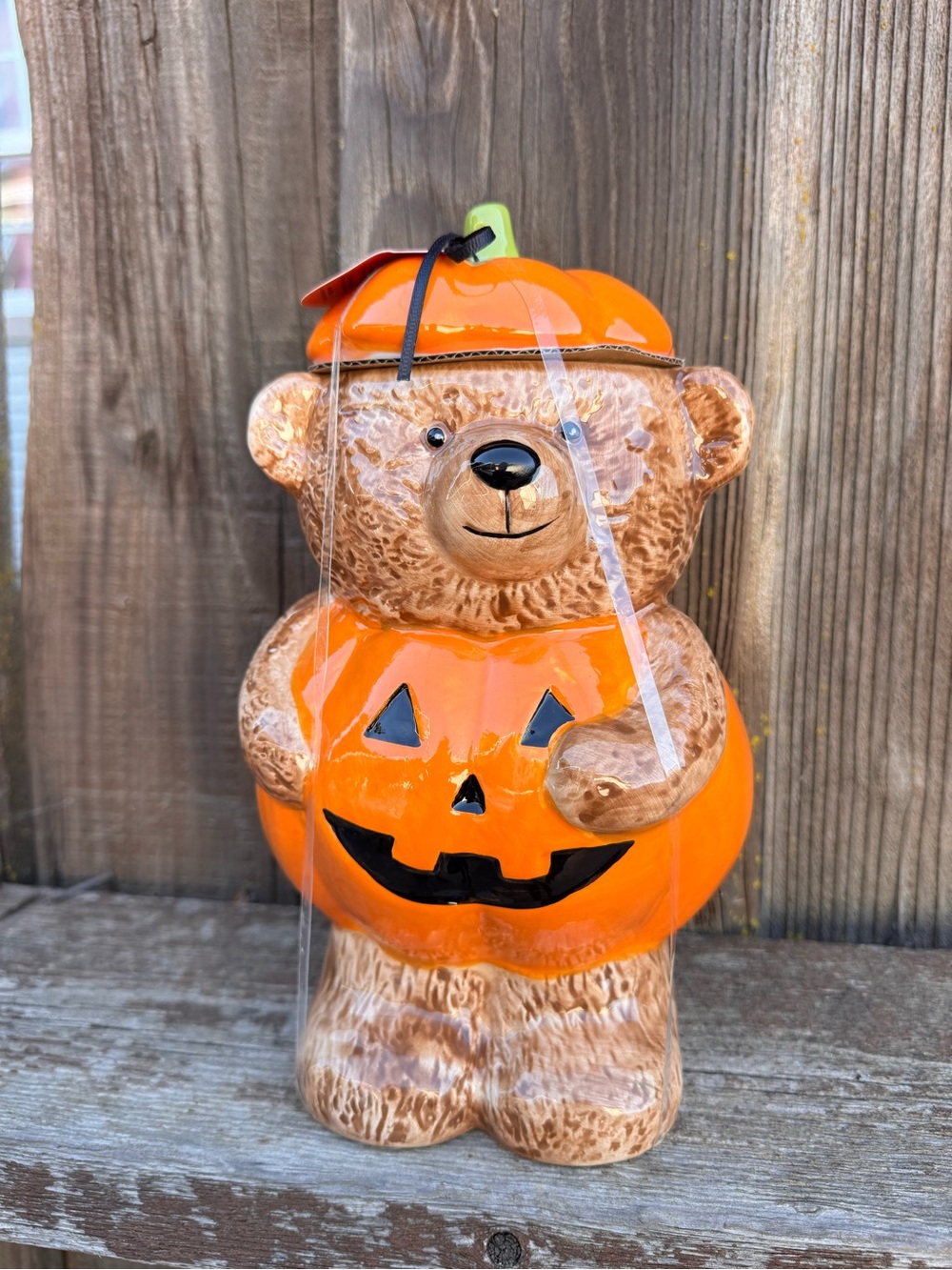 Jack o lantern pumpkin teddy bear cookie jar